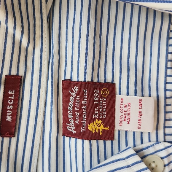 Vtg Abercrombie & Fitch Men's S Long Sleeve Blue Striped Button Down Shirt A&F - Picture 3 of 5